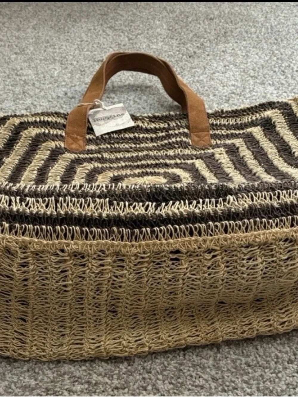 Macchia di Ruggine OVERSIZED SQUARE JUTE TOTE- CHARCOAL NWT! - Picture 7 of 13